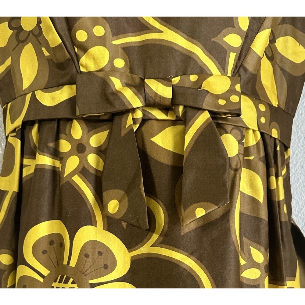 Vintage Mildred's of Hawaii Maxi Dress Brown Yellow Floral Empire Waist Size SM - Picture 4 of 16